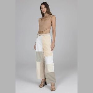 Miou Muse Wide Leg Patchwork Jeans